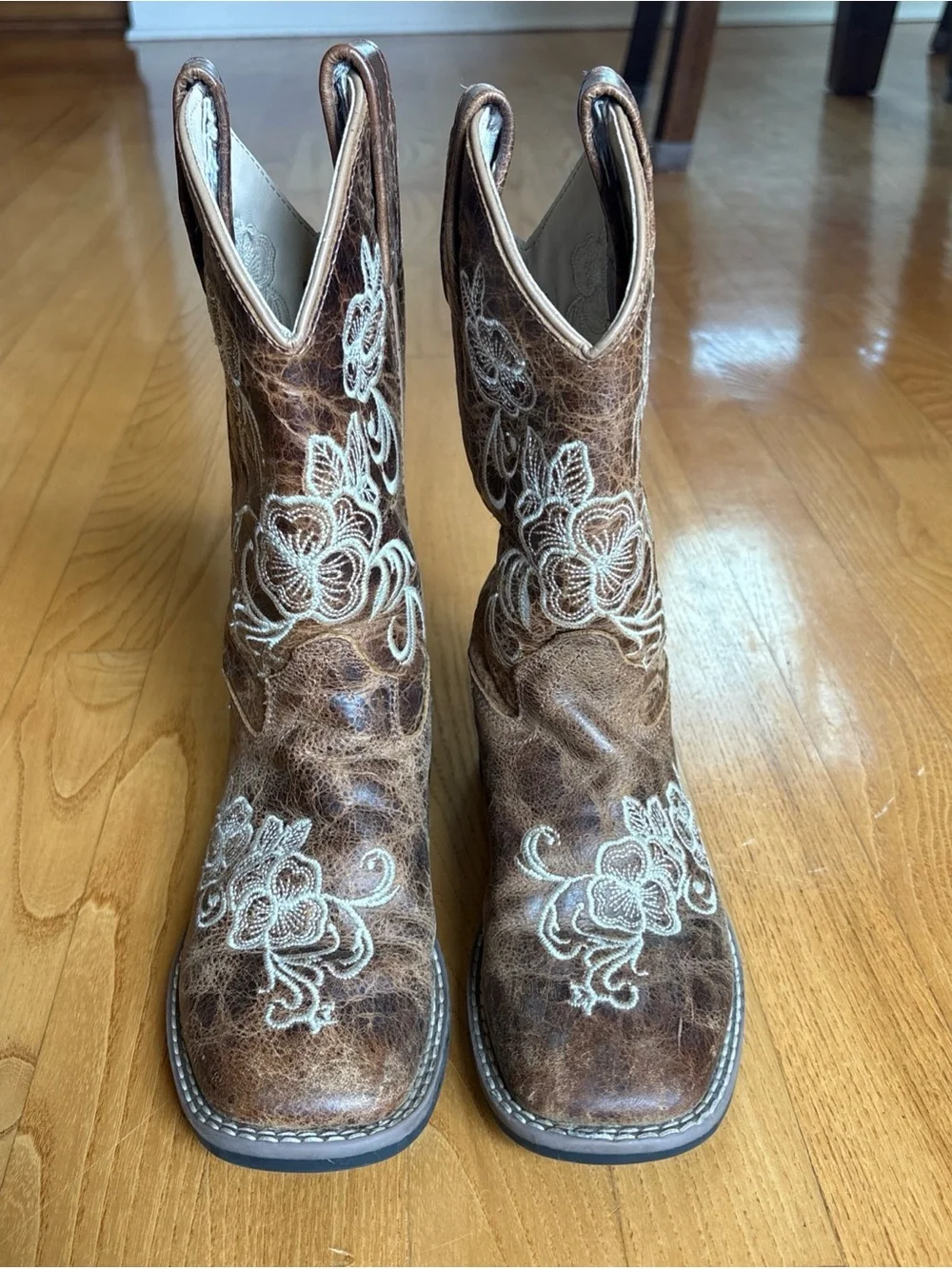 Shyanne Girls Boots Little Lasy Floral Embroidered Western Brown Youth Kid Sz 1D